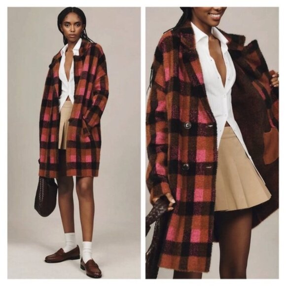 NVLT Checked Plaid Double Breasted Coatigan Jacket Coat Cardigan - Picture 1 of 13
